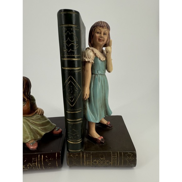 VTG 3pc Girl Reading Bookends Resin Storybook Children Library Cottage Decor - Picture 6 of 10
